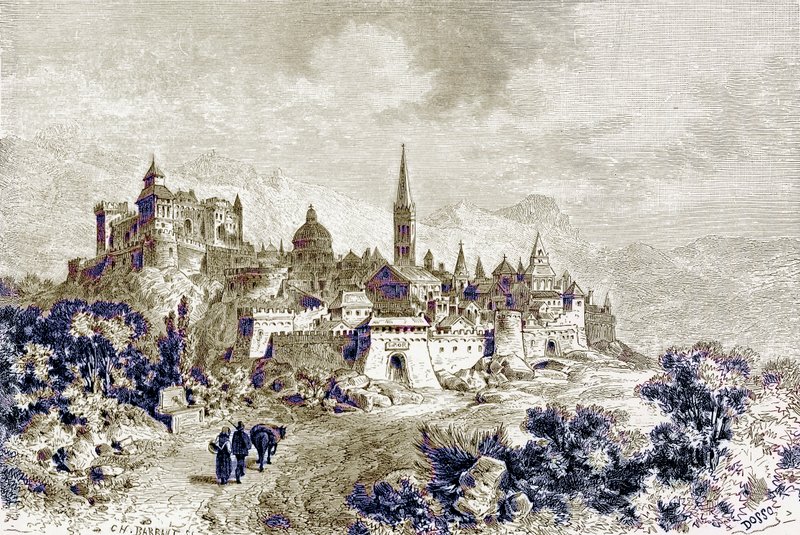 Veduta di Spoleto, illustrazione da 