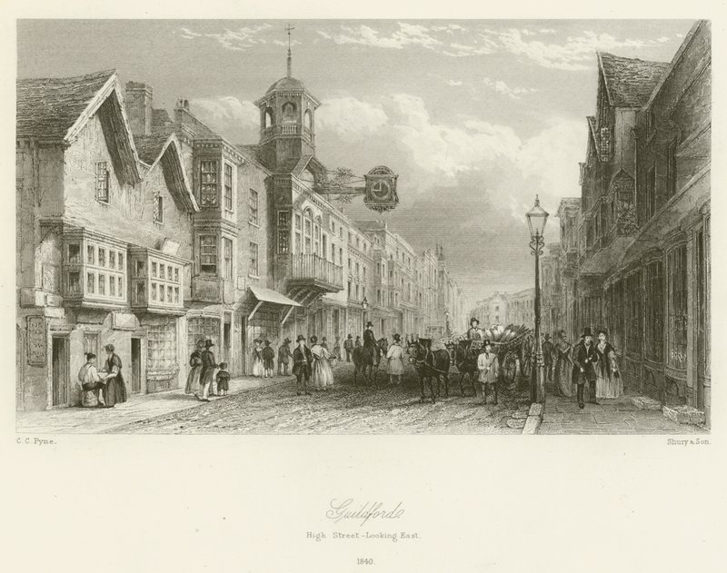 Guildford, High Street, guardando a est, 1840 da Charles Claude Pyne