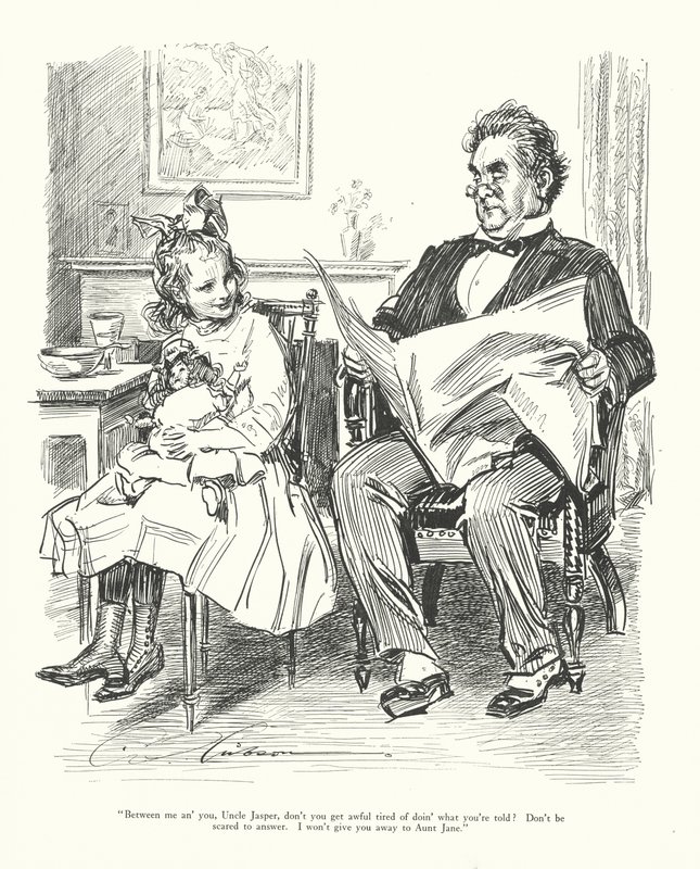 "Tra me e te, zio Jasper, non ti stanchi mai di fare quello che ti viene detto? Non avere paura di rispondere. Non ti tradirò con zia Jane" da Charles Dana Gibson