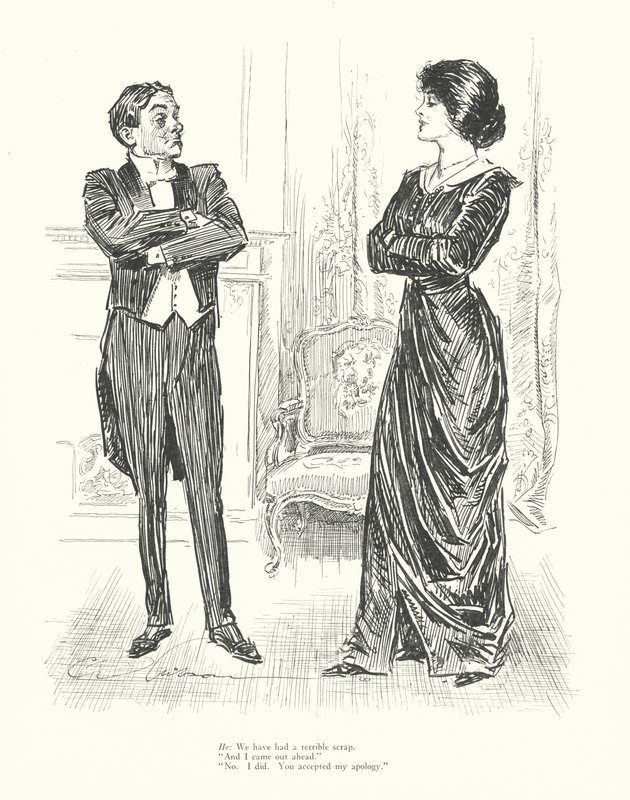 Lui: Abbiamo avuto una terribile lite. "E io ho vinto." "No. Io ho vinto. Hai accettato le mie scuse" da Charles Dana Gibson