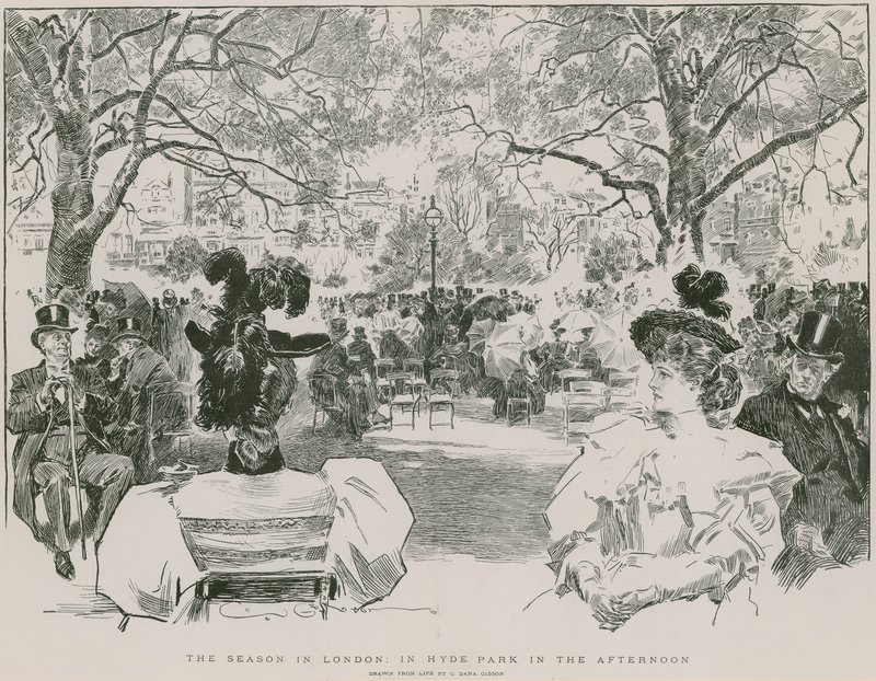 La stagione a Hyde Park, Londra, nel pomeriggio (incisione) da Charles Dana Gibson