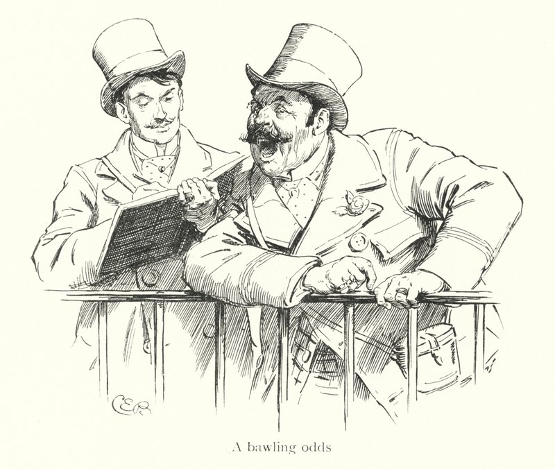 Allibratore che urla le quote a un ippodromo da Charles Edmund Brock