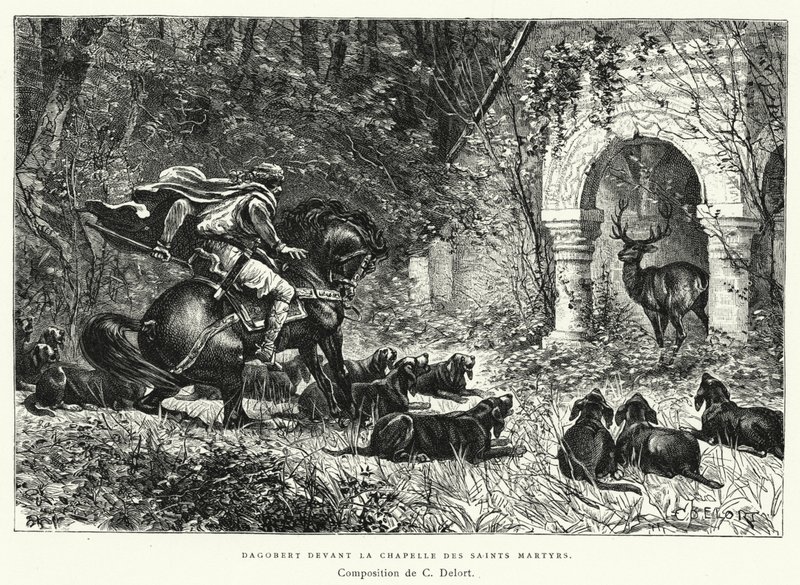 Dagoberto Davanti alla Cappella dei Santi Martiri (incisione) da Charles Edouard Delort