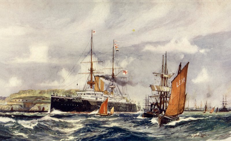HMS Formidable nel suono di Plymouth da Charles Edward Dixon