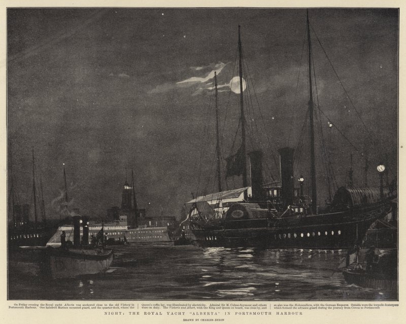 Notte, lo yacht reale Alberta nel porto di Portsmouth da Charles Edward Dixon