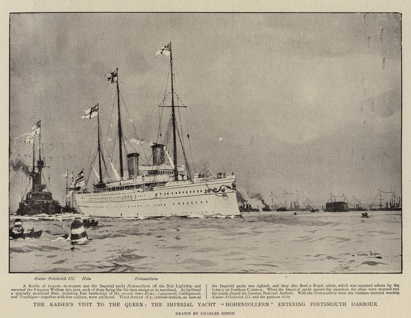 La visita del Kaiser alla Regina, lo yacht imperiale Hohenzollern entra nel porto di Portsmouth da Charles Edward Dixon