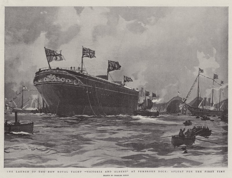 Il varo del nuovo yacht reale Victoria e Albert a Pembroke Dock, in acqua per la prima volta da Charles Edward Dixon