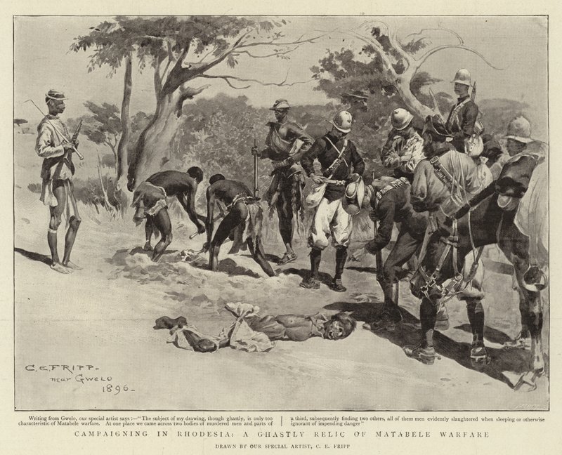 Campagna in Rhodesia, un macabro relitto della guerra Matabele da Charles Edwin Fripp