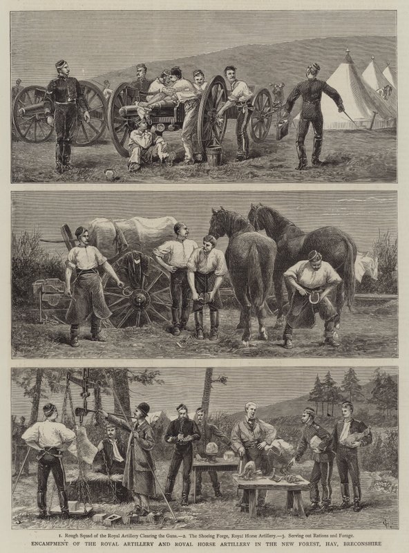 Accampamento della Royal Artillery e della Royal Horse Artillery nella New Forest, Hay, Breconshire da Charles Edwin Fripp