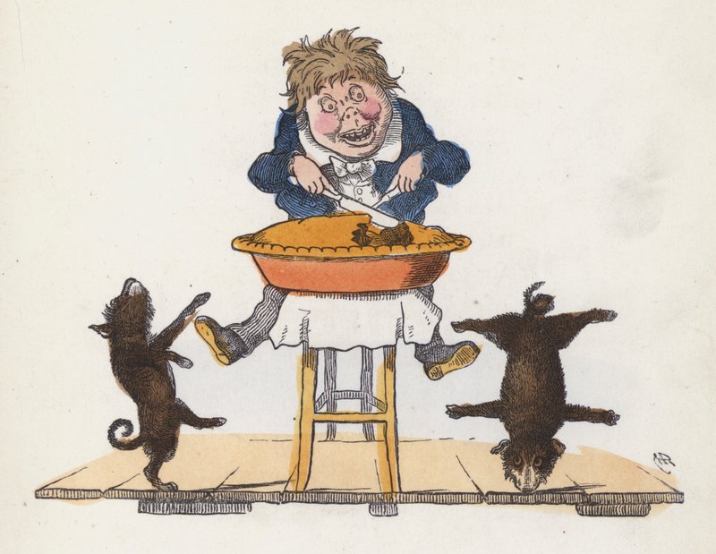 Ragazzo che mangia una torta mentre il suo cane domestico esegue acrobazie da Charles Henry (after) Bennett