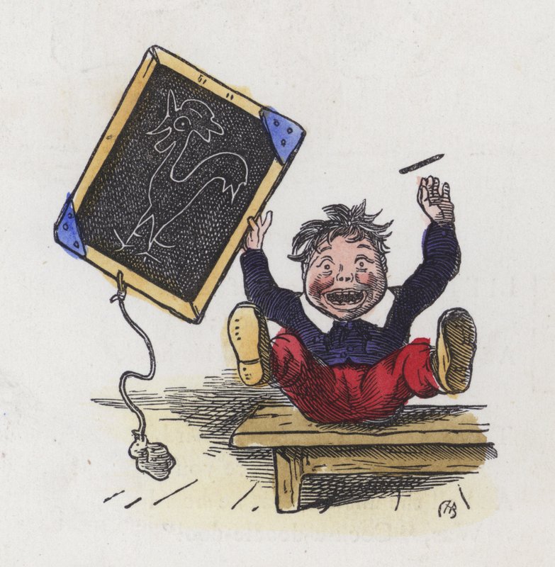 Ragazzo con un disegno di un gallo su una lavagna da Charles Henry (after) Bennett