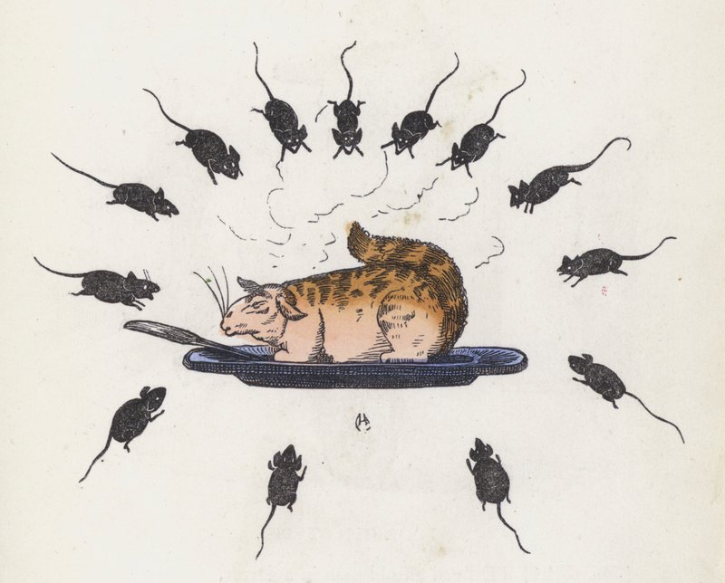 Gatto goloso su un piatto circondato da topi affamati da Charles Henry (after) Bennett