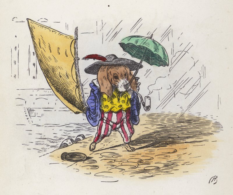 Litte Jack Tar: cane che usa la coda come vela e il naso come ombrello da Charles Henry (after) Bennett