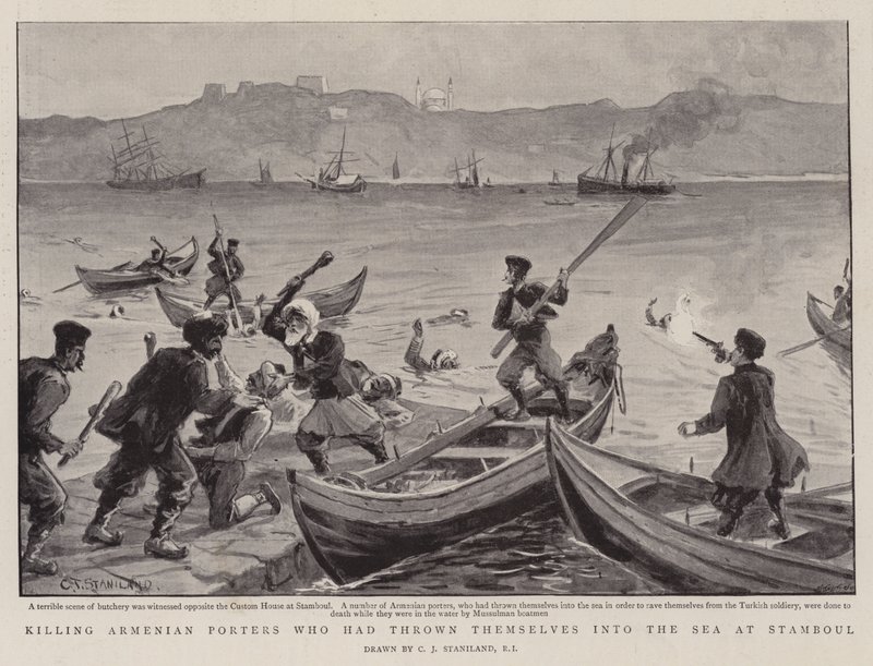 Uccisione di portatori armeni che si erano gettati in mare a Stamboul da Charles J. Staniland