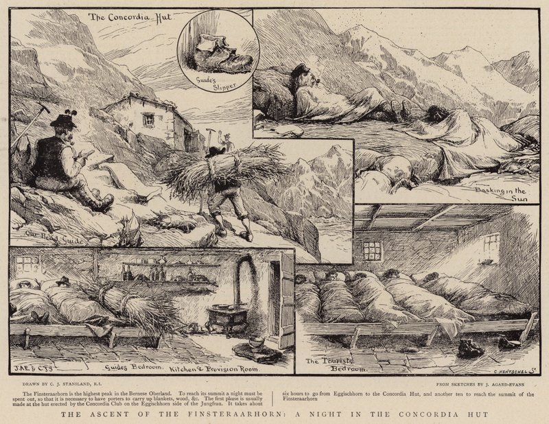 La salita del Finsteraarhorn, una notte nella capanna Concordia da Charles J. Staniland