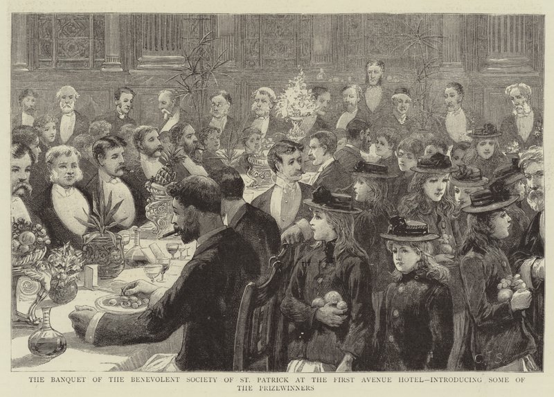 Il banchetto della Società Benevola di San Patrizio al First Avenue Hotel, con alcuni dei vincitori del premio da Charles J. Staniland