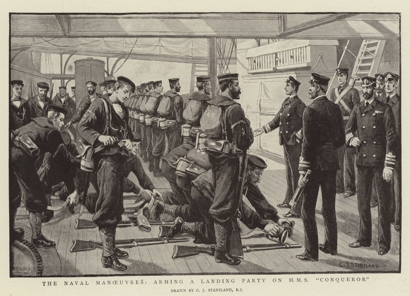 Le Manovre Navali, armamento di una Squadra di Sbarco sulla HMS Conqueror da Charles J. Staniland