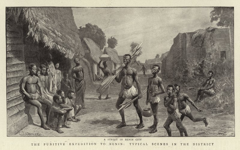 La spedizione punitiva a Benin, scene tipiche nel distretto da Charles J. Staniland