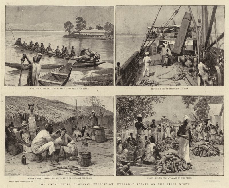 La spedizione della Royal Niger Company, scene quotidiane sul fiume Niger da Charles J. Staniland