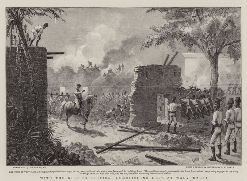 Con la spedizione del Nilo, demolizione delle capanne a Wady Halfa da Charles J. Staniland