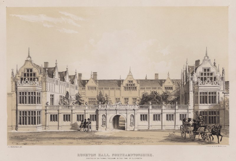 Rushton Hall, Northamptonshire, eretto da Sir Thomas Tresham, al tempo di Elisabetta da Charles James Richardson