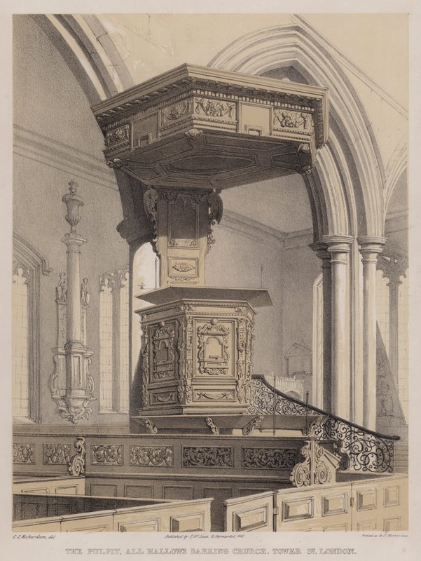 Il pulpito, Chiesa di All Hallows Barking, Tower Street, Londra da Charles James Richardson