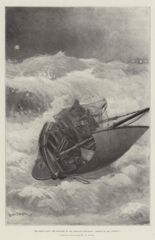 La grande tempesta, il disastro alla barca di salvataggio di Margate, Amico di tutte le nazioni da Charles John de Lacy