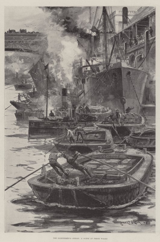 Lo sciopero dei barcaioli, una scena a Fresh Wharf da Charles John de Lacy