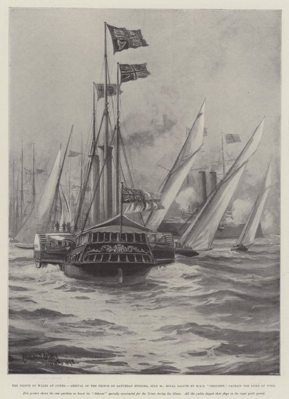 Il Principe di Galles a Cowes, arrivo del Principe sabato sera, 30 luglio, saluto reale da HMS Crescent, Capitano il Duca di York da Charles John de Lacy
