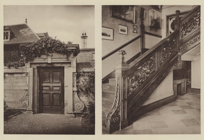 Thorpe Hall, Peterborough, ingresso laterale alle stalle, la scala da Charles Latham