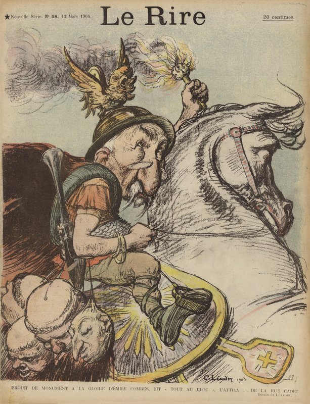 Caricatura del Primo Ministro francese Emile Combes come Attila l