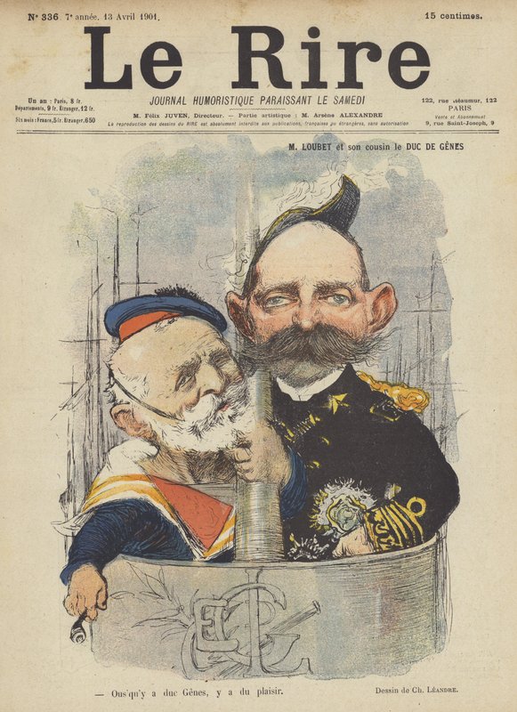 Loubet e suo cugino il Duca di Genova, Illustrazione per Le Rire da Charles Leandre