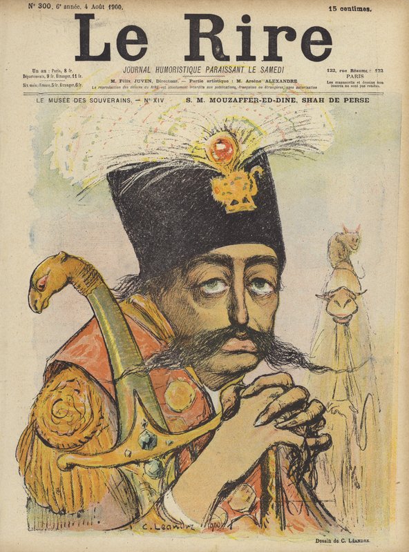 Mozaffer-ed-Din, Scià di Persia, illustrazione per Le Rire da Charles Leandre