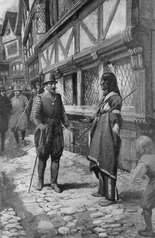 Il capitano John Smith incontra un amico indiano della Virginia mentre passeggia per The Strand a Londra da Charles Mills (after) Sheldon