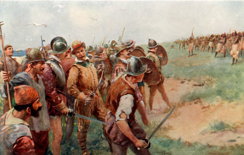 Il gruppo di Drake attaccato dai Patagoni da Charles Mills Sheldon