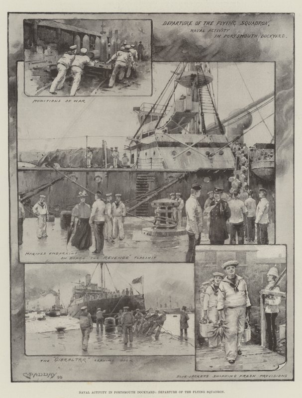 Attività navale nel cantiere di Portsmouth, partenza della squadra volante (litografia) da Charles Murray (after) Padday