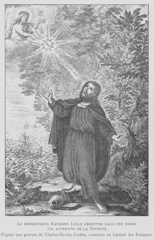 Il filosofo spagnolo Ramon Llull scopre gli attributi della divinità in una visione da Charles Nicolas II (after) Cochin