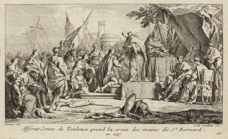 Alfonso I, conte di Tolosa, prende la croce dalla mano di Bernardo di Chiaravalle, promettendo di unirsi alla Seconda Crociata da Charles Nicolas II Cochin