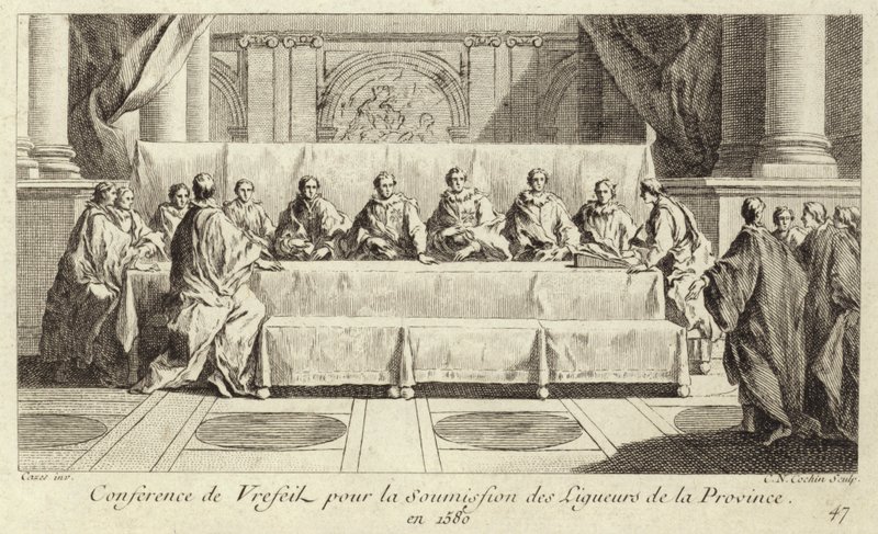 Conferenza per la sottomissione dei membri della Lega Cattolica in Linguadoca da Charles Nicolas II Cochin