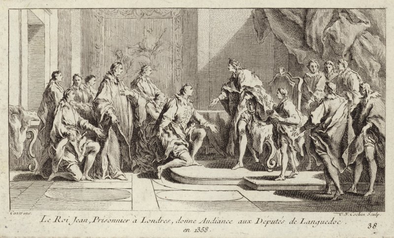 Re Giovanni II di Francia, prigioniero degli inglesi a Londra, riceve una delegazione del Languedoc da Charles Nicolas II Cochin