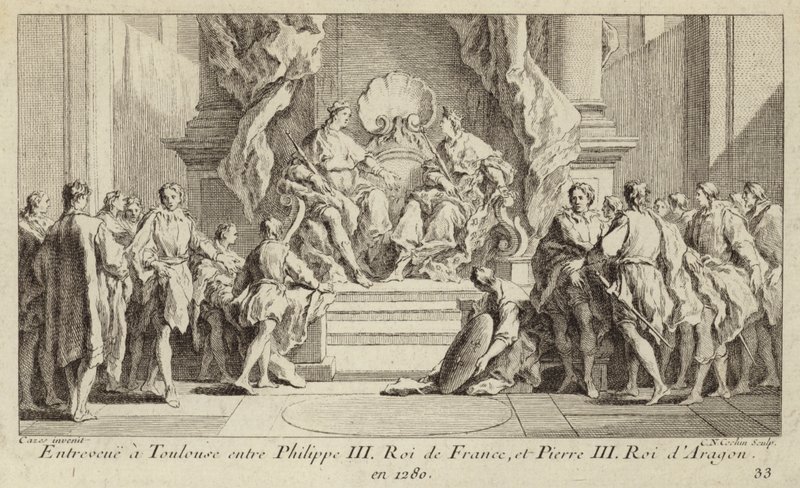 Incontro a Tolosa tra il re Filippo III di Francia e il re Pietro III di Aragona da Charles Nicolas II Cochin