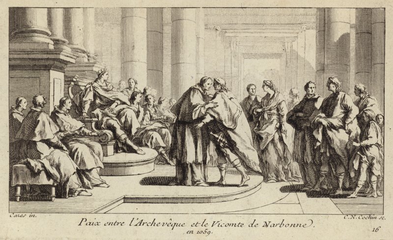 Pace tra il vescovo e il visconte di Narbonne da Charles Nicolas II Cochin