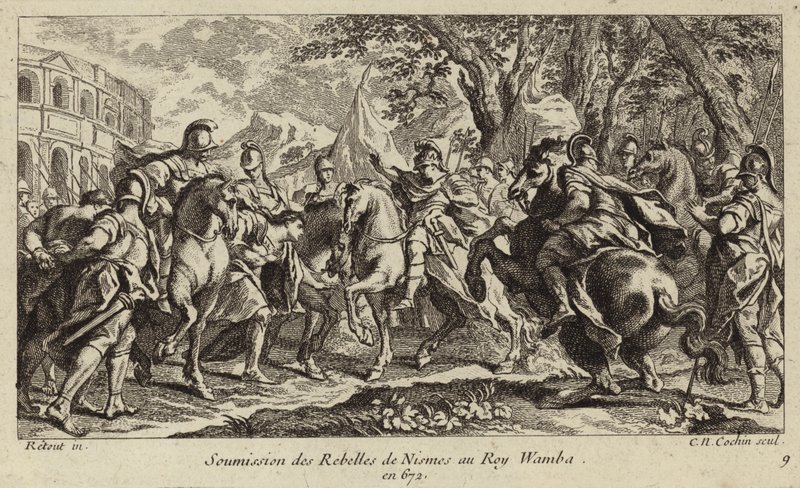 Sottomissione dei ribelli di Nîmes a Wamba, Re dei Visigoti, 672 da Charles Nicolas II Cochin
