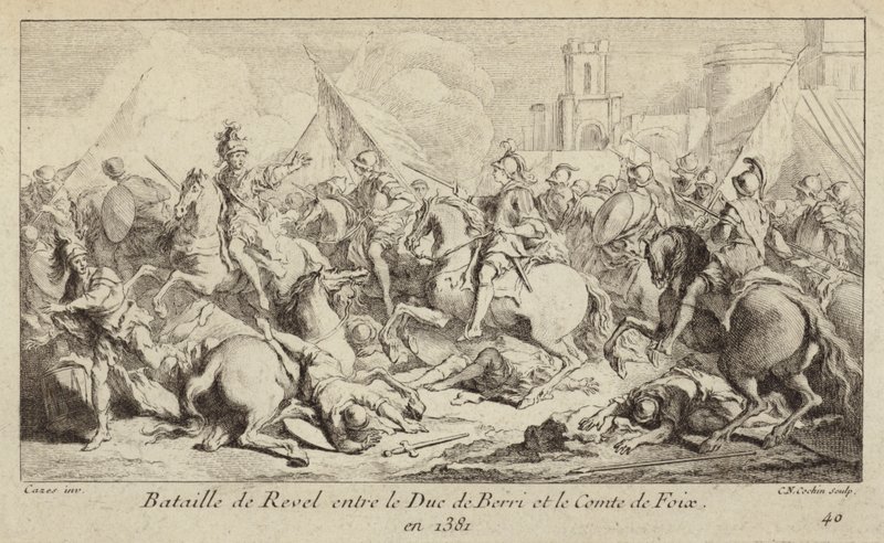 Gli eserciti del Duca di Berry e del Conte di Foix combattono nella Battaglia di Revel, Francia da Charles Nicolas II Cochin
