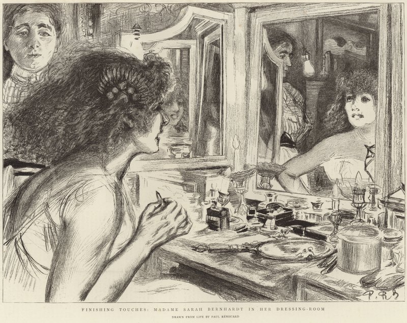 Madame Sarah Bernhardt nel suo camerino (litografia) da Charles Paul (after) Renouard