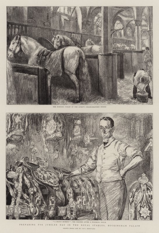 Preparativi per il Giorno del Giubileo nelle scuderie reali, Buckingham Palace da Charles Paul Renouard