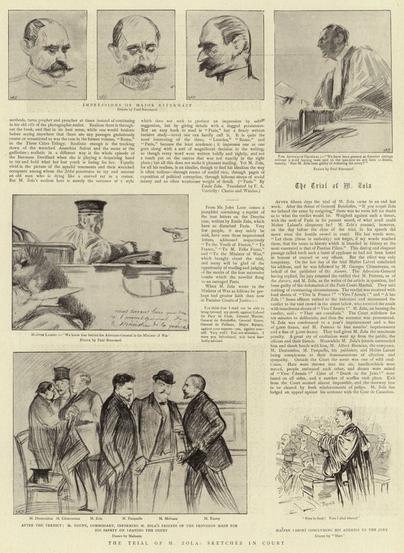 Il processo di M. Zola, schizzi in tribunale da Charles Paul Renouard