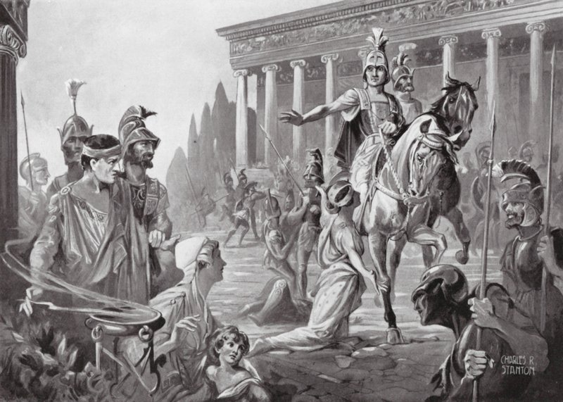 Alessandro al sacco di Tebe, 335 a.C. (litografia) da Charles Rebel Stanton