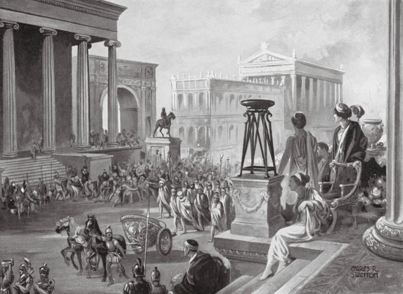 I leader achei trasportati a Roma, 167 a.C. (litografia) da Charles Rebel Stanton