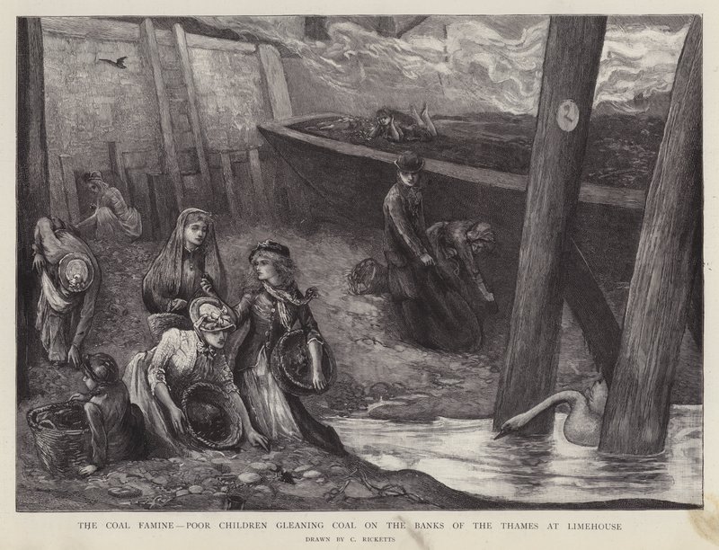 Bambini poveri che raccolgono pezzi di carbone dalle rive del Tamigi a Limehouse, Londra da Charles Ricketts